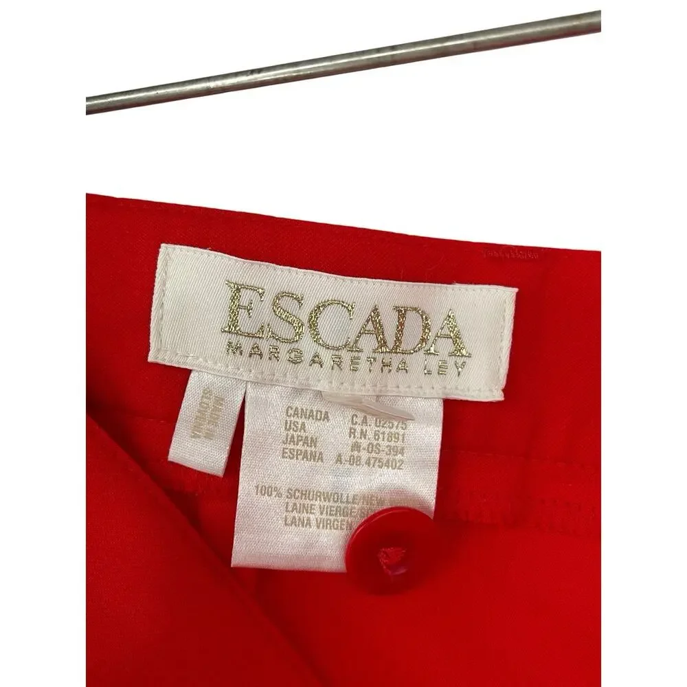 Vintage Escada Margaretha Ley Pants Pleated Front Red Wool Size 38 US 8
